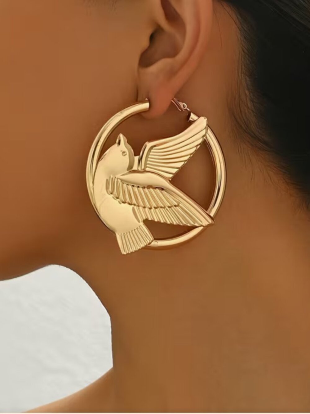 NEW Art Nouveau Golden Bird in Flight Large Hoop Earrings